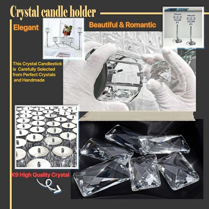 3 Arms Crystal Bowl Tealight Candelabra Votive Candle Stand, Wedding - Image 5