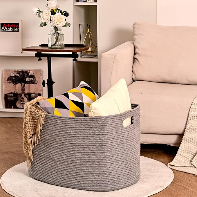 ICERZCZ Large Grey Storage Basket, Blanket Baskets - Image 3