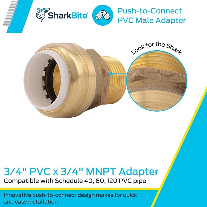 SharkBite 3/4 Inch PVC x 3/4 Inch MNPT Adapter, Push to Connect Brass Plumbing - Image 4