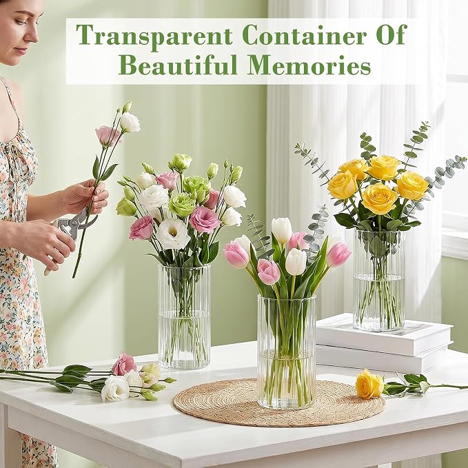 12 pcs Ribbed Glass Cylinder, 6 inch Flower Vases - Image 4