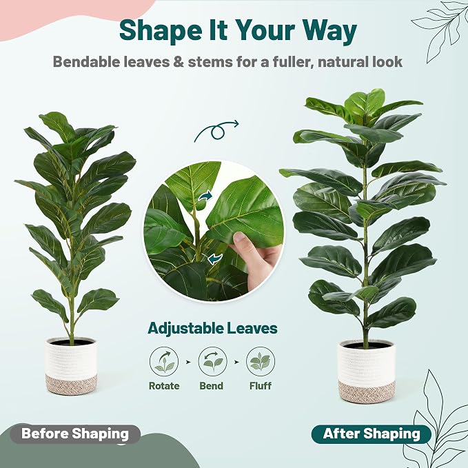 Der Rose 2 Pack 30" Fake Plants, Fiddle Leaf Fig Trees - Image 4
