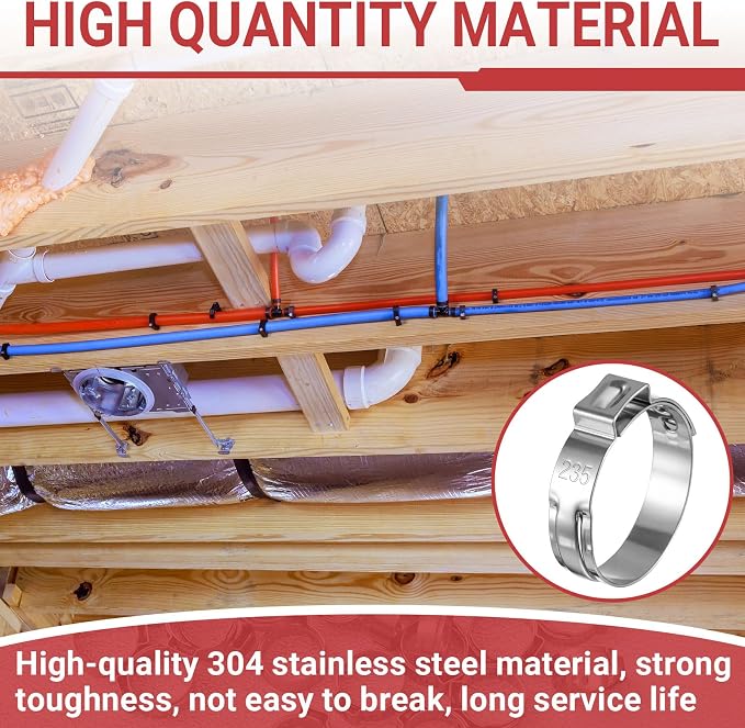 200 Pcs 3/4 Inch PEX Cinch Clamps, 304 Stainless Steel Crimp Rings Single Ear - Image 5