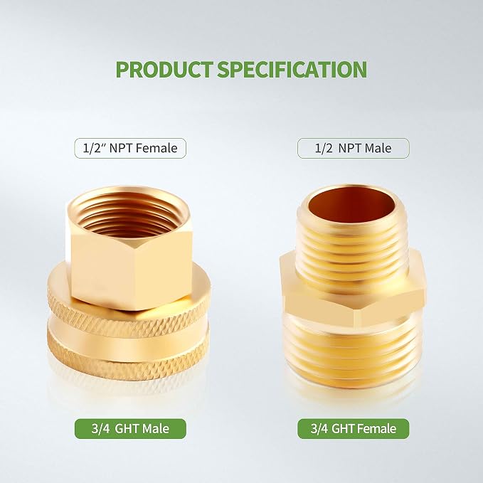 (2 Pack Lead-Free Metal Brass Garden Hose Threaded 3/4" GHT to 1/2" NPT Fitting - Image 3