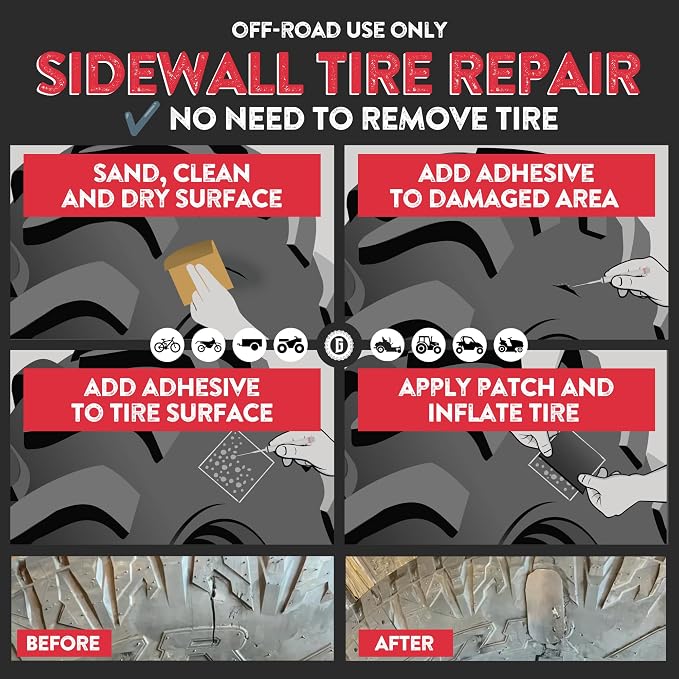 GlueTread Sidewall Tire Repair Kit, External Emergency Tubeless ATV Patch | - Image 3