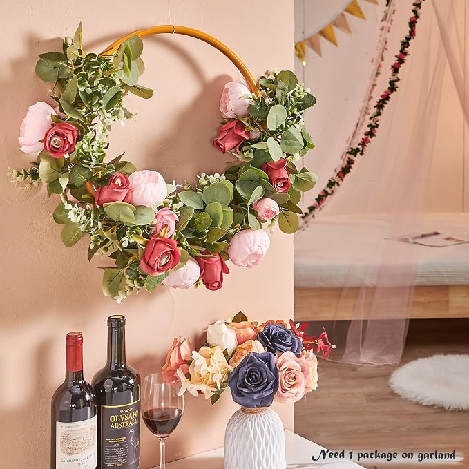 Artificial Flower Garland 5.4ft Floral Rose Vine Decor, Hanging Faux Roses - Image 4
