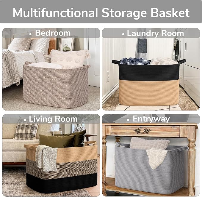 Goodpick 105L Extra Large Woven Rope Blanket Basket, Pillows & Clothes - Image 4