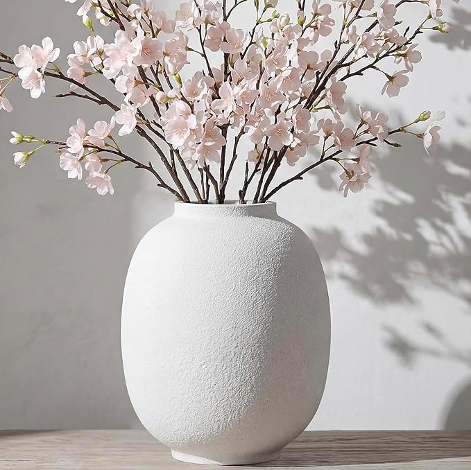 Large White Ceramic Vase, 9.9in Round Tall Flowers Vase by CUCUMI