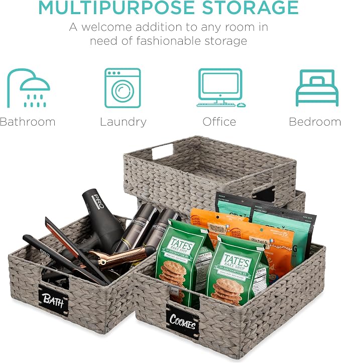 Best Choice Products Set of 4 16x12in Large Water Hyacinth Pantry Baskets - Image 6