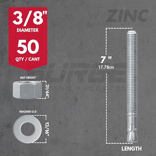 3/8" x 7" Zinc-Plated Wedge Anchors - Image 2