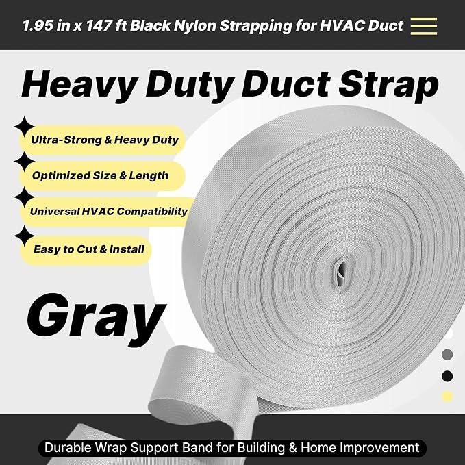 Heavy Duty Duct Strap – 1.95 in x 147 ft Grey Nylon Strapping - Image 2