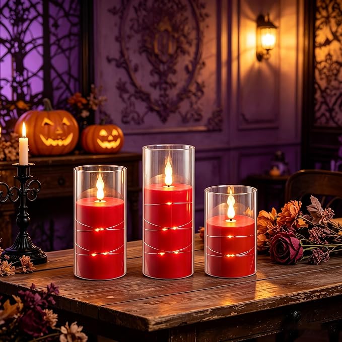 Da by 3 Pack Red Transparent Acrylic Flameless Taper Candles, Flickering Black - Image 6