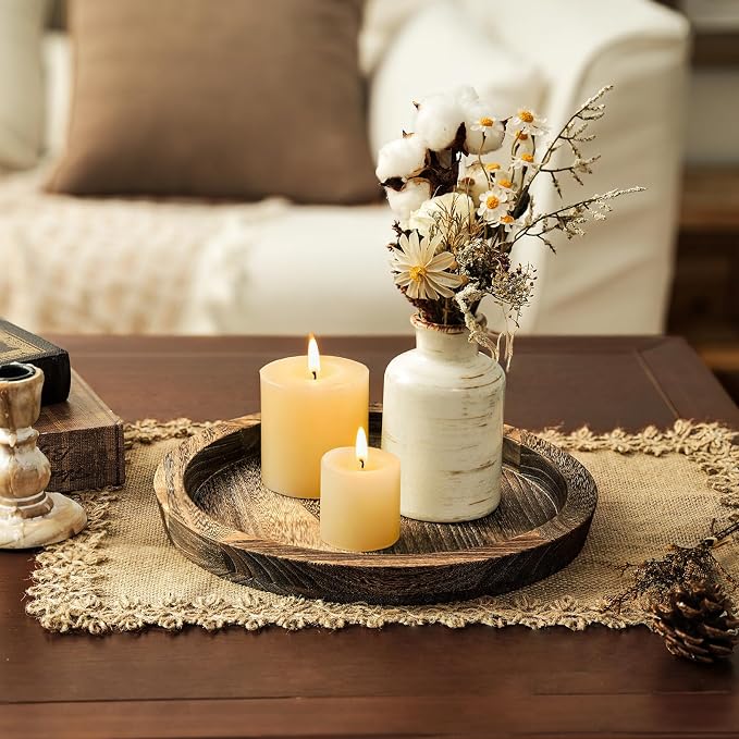 Romadedi Farmhouse Wooden Candle Tray, 11 Inch Round | Wood Decorative Pillar - Image 7