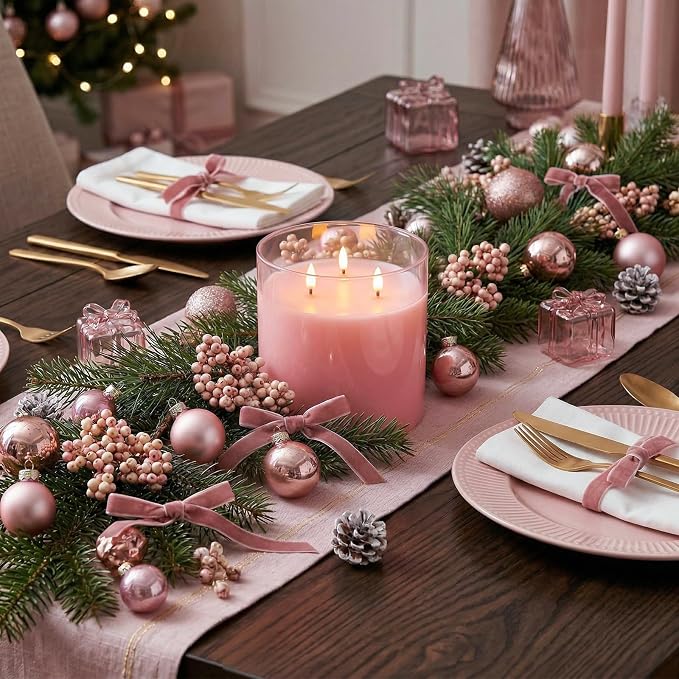 Homemory Pink Large Glass Flameless LED Candle, 3 Wicks, Remote Timer | 6"x6" - Image 3