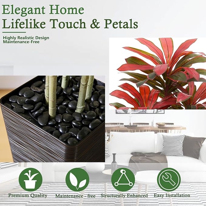 Artificial Dracaena Tree: 6FT Fake Plants Silk Faux Trees（Black Pot） | - Image 4