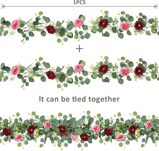 TOCHGREEN 2 Pack Artificial Eucalyptus Flower Garland - Image 5