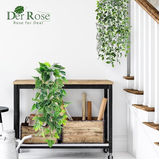 Der Rose 2Pcs Fake Hanging Plants Artificial in White Pots - Image 6