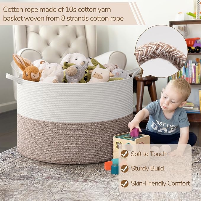 INDRESSME 115L Extra Large Woven Rope Blanket Basket Living Room, bedroom or - Image 3