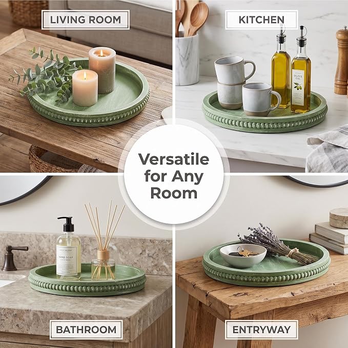 Hrastany Round Sage Green Wood Decorative Tray - Image 6