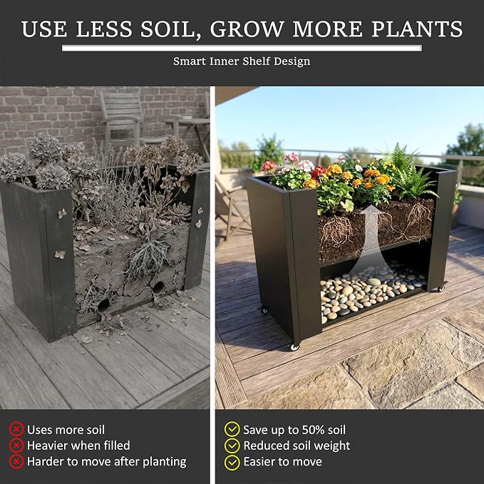 Metal Planter Box with Wheels, Rectangular Planter Raised Garden Bed - Image 9