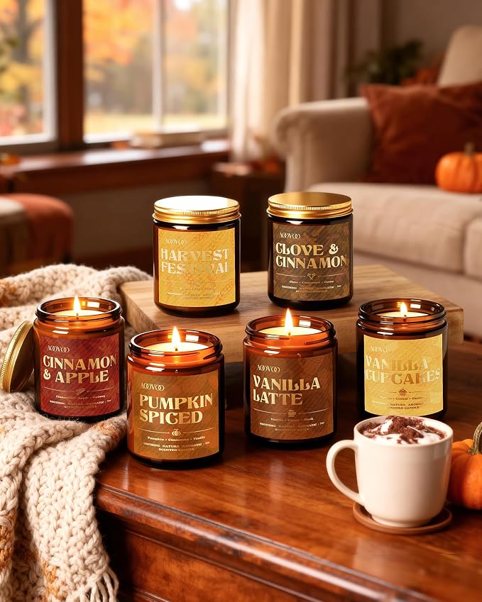 AOOVOO 6 Pack Fall Candles Set - 42oz Autumn Candle Gift - Image 2