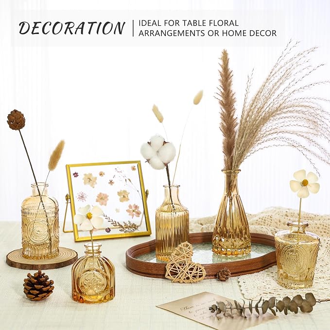 SUPMIND Glass Bud Vases Set of 5, Small Gold Amber Flower Vases in Bulk | Mini - Image 3