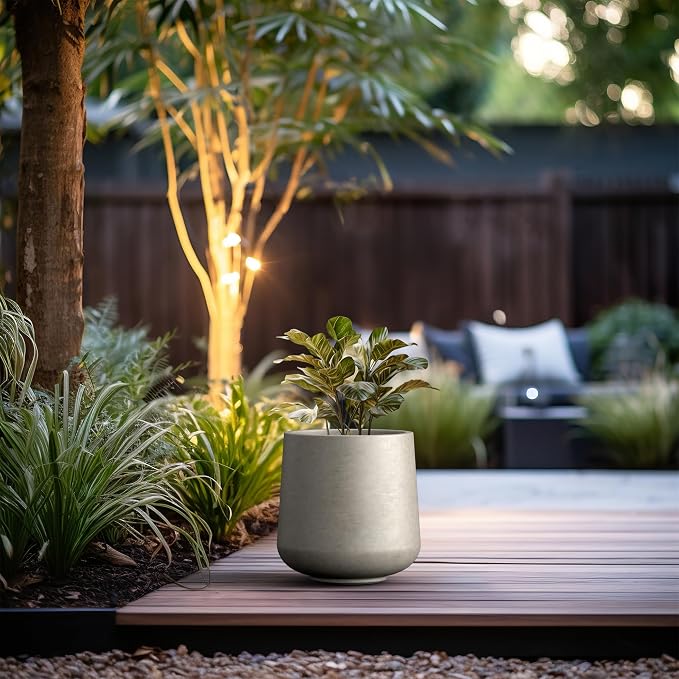 Kante Accent Round Curved Weathered Concrete Planter 13" Dia, Outdoor | Rubber - Image 5