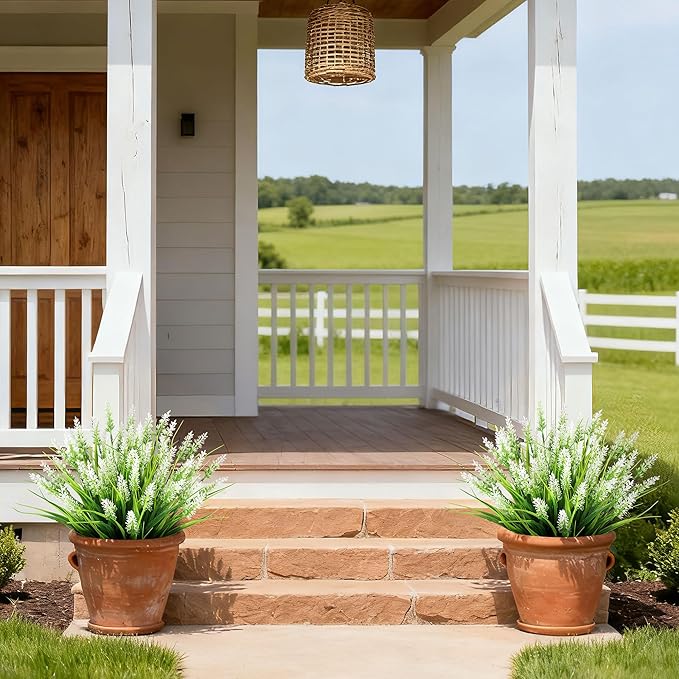16PCS Artificial Flowers Outdoor, Fake White Monkey Grass Plants | UV Resistant - Image 4