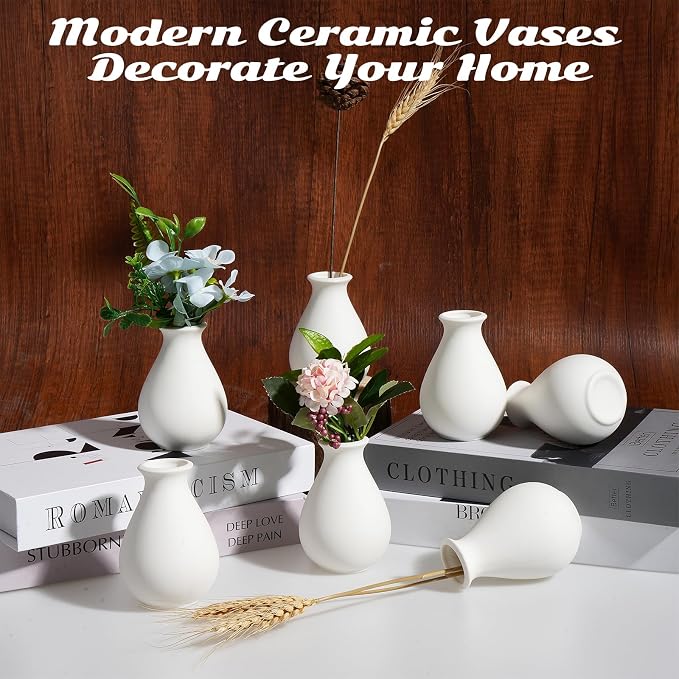 15 Pack White Ceramic Bud Vases Bulk, 3.9 Inch Premium Boho Small Flower Vases - Image 5