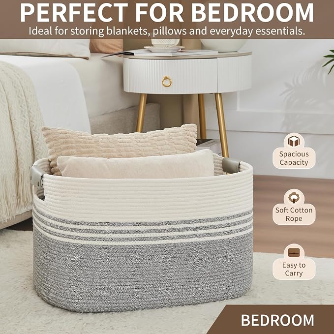 Laundry Hamper with Handles, 72L Rope Laundry Basket, toys and laundry in - Image 6