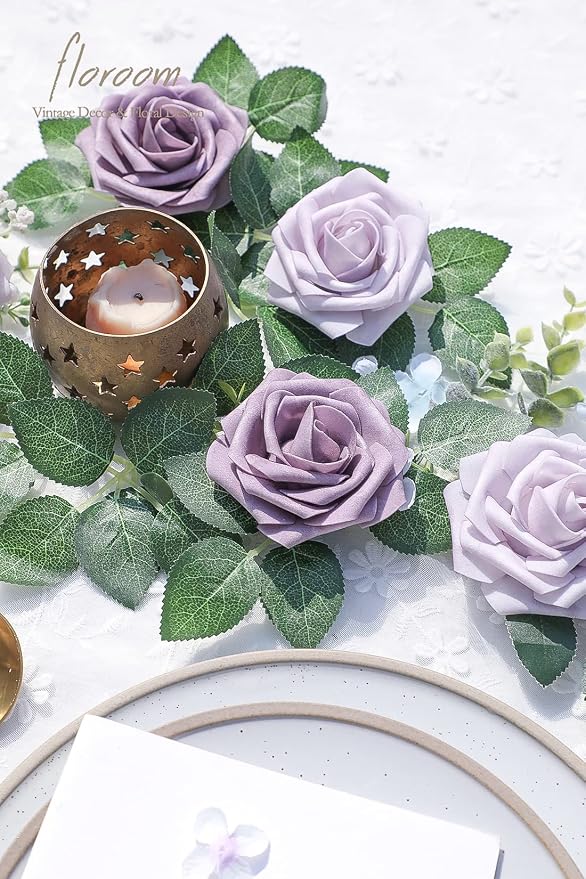 Artificial Flowers 50pcs Real Looking Lavender African Violet Purple Foam Fake - Image 5