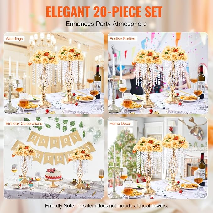 VEVOR 20PCS 43cm/16.9” Tall Crystal Wedding Flower Stand, Metal Wedding - Image 6