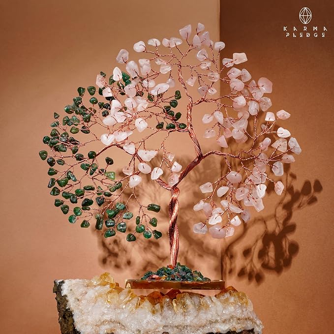Handmade Healing Crystal Tree of Life Green Aventurine & Rose Quartz Chakra Tree - Image 7