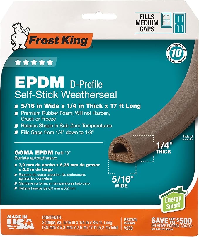 Frost King P D-Section Rubber Self-Stick Weatherseal Tape, 5/16" W, 1/4" T - Image 2