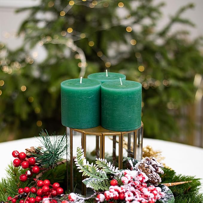3x3 Inch Green Pillar Candles Set of 3 - Image 4