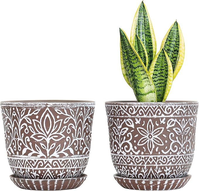 Gepege Ceramic Plant Pots, 6 Inch Indoor Planters by Gepege