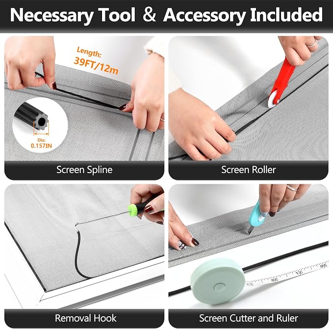 Secopad Window Screen Door Repair Kit, Durable Fiberglass Mesh Roll - Image 3