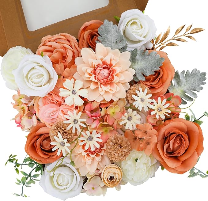 Artificial Flowers Combo Champagne Flowers Mix Silk Flowers Dahlia Roses by FloweroyalCrafts