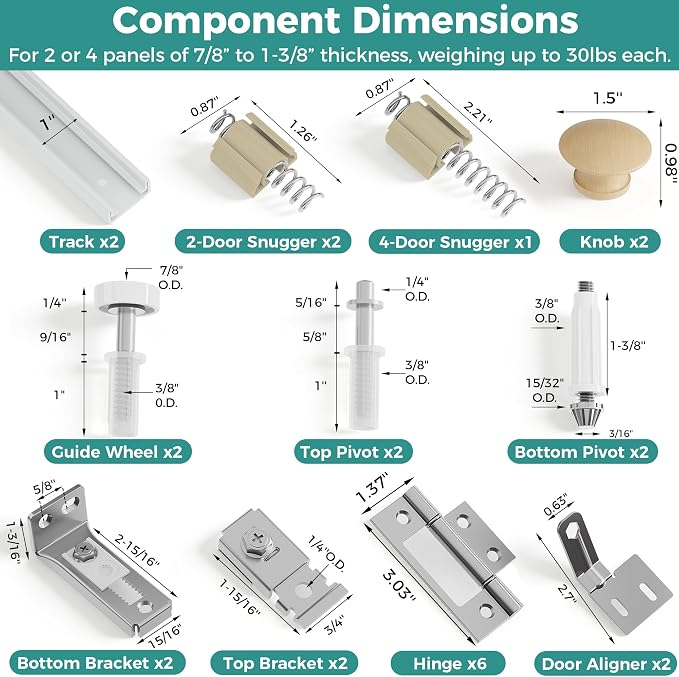 Closet Bifold Door Hardware & 2 x 36" Track Kit, Combine - Image 3