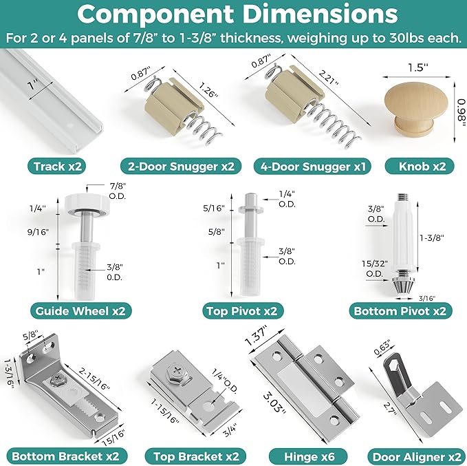 Closet Bifold Door Hardware & 2 x 28 Inch Track Kit, Combine - Image 3