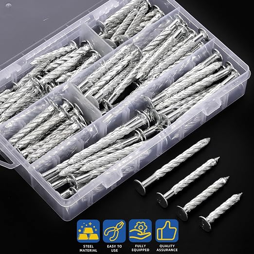 Glarks 100pcs 6.5 x 45/55/65/76mm Thread Twist Nail Kit, Zinc Plated Cement - Image 3