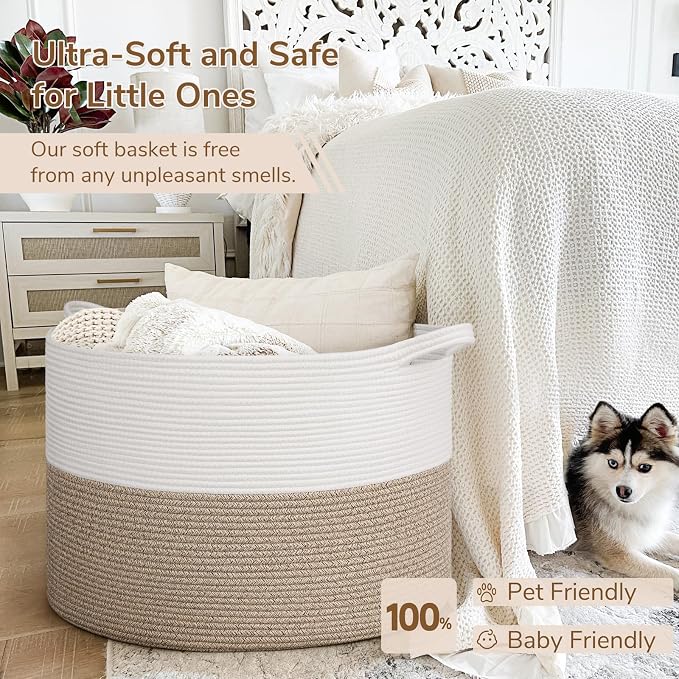 INDRESSME 115L Extra Large Woven Rope Blanket Basket Living Room LightBrown | - Image 5