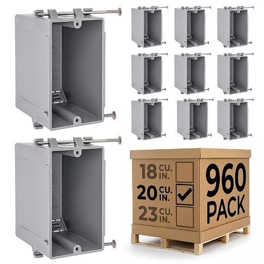 1-Gang New Work Outlet Box, 20 Cubic Inch Single Gang PVC Electrical Box by OhLectric
