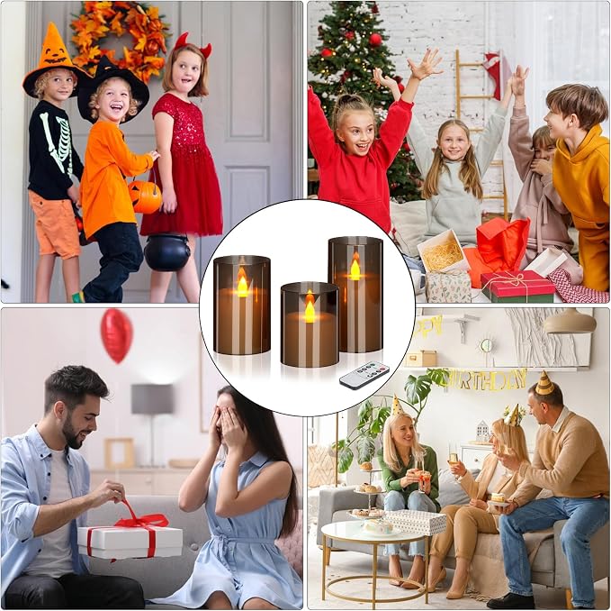 Flameless Candles 4" 5" 6" Acrylic Glass Pillars 3" Diameter Battery Operated - Image 3