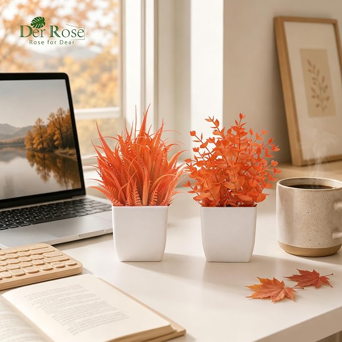 Der Rose 2 Pack Fake Plants Maple Red Artificial Plants - Image 5