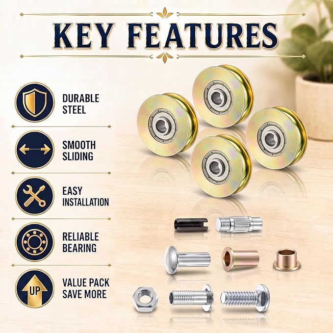 Therwen 4 Pcs 1-1/4 Inch Sliding Door Rollers Patio Roller Kit Sliding Wheels - Image 4