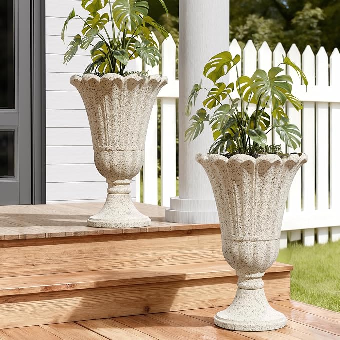 Tall Plastic Urn Planters and Pedestal by Outdoorchairs