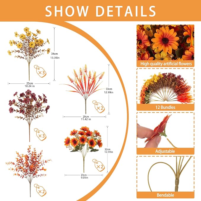 INQCMY Artificial Fall Flowers for Outdoor Porch Decoration - Image 2