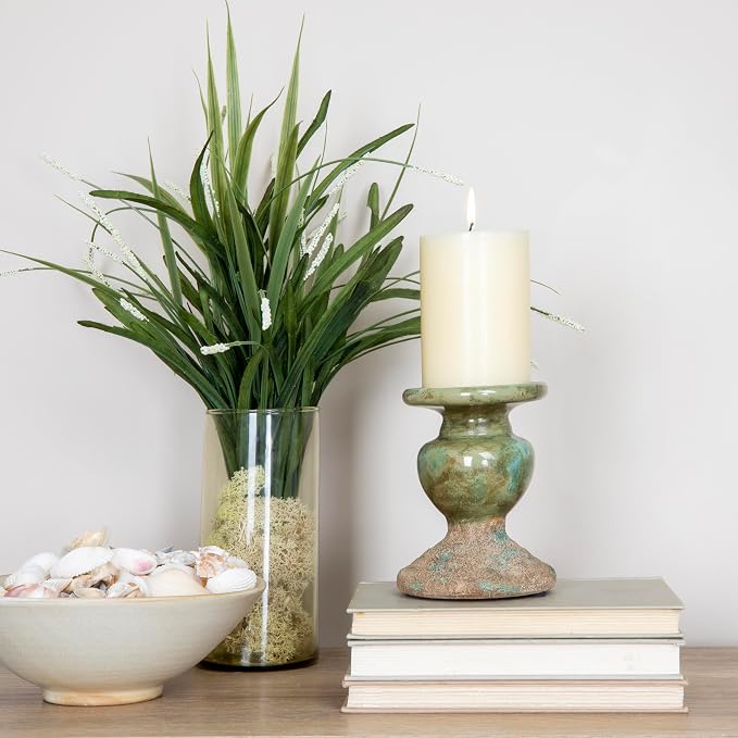 Creative Co-Op 2-Tone Sculptural Terracotta Pillar Candle Holder, Distressed - Image 3