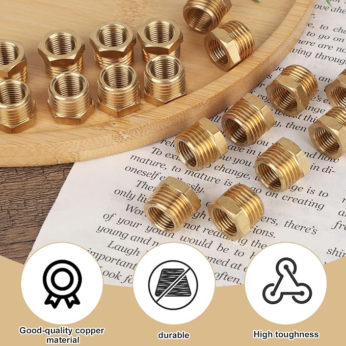 24pcs Brass Reducer Hex Bushing, 1/4 Inch to 1/8 Inch NPT Female Adapter | - Image 3