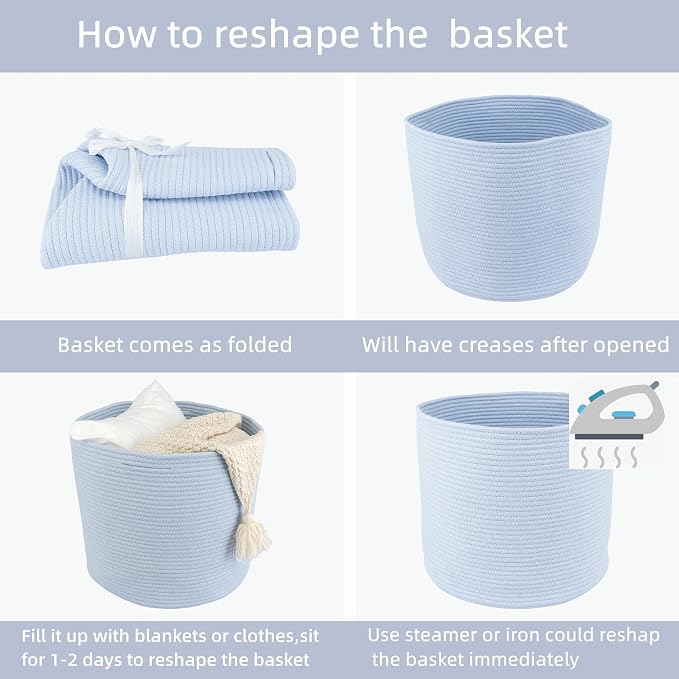 XUANGUO Cotton Rope Basket For Girls Boys Kids 16”X14 Blue | Baby Laundry - Image 7